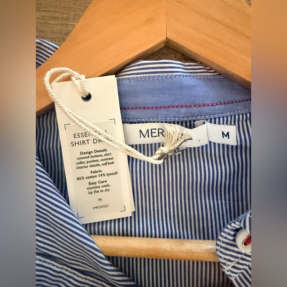 NWT Mersea Essential Shirt Dress Medium Blue and White Striped - Picture 5 of 9